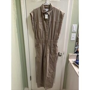 Pistola Rosie Jumpsuit‎ Sesame Khaki Sz Med NWT Shoulder Pads Romper Long Pants